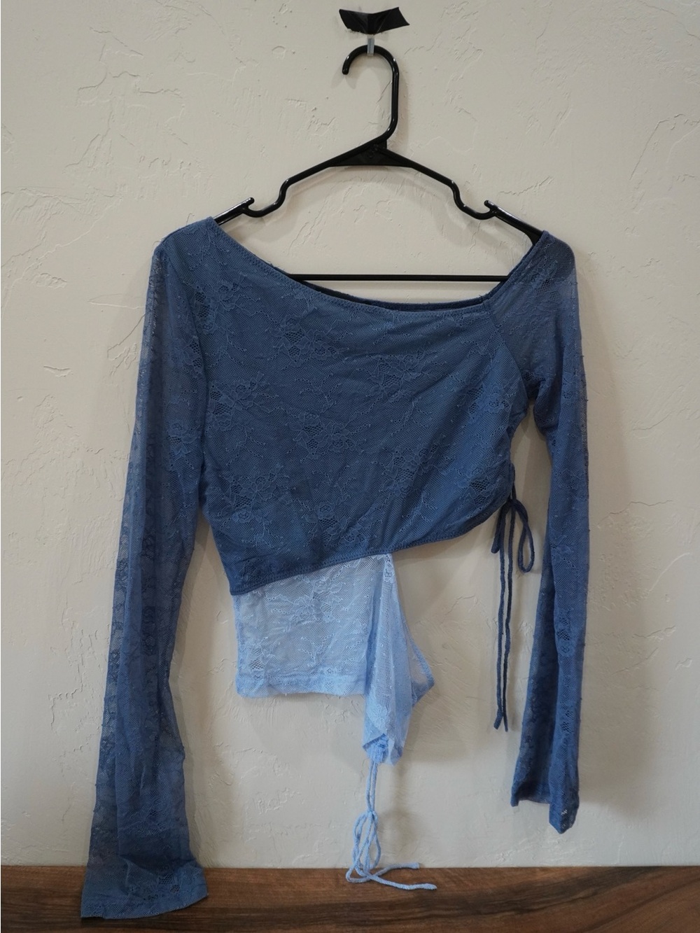 White Fox Blue Lace One Shoulder Women's Top